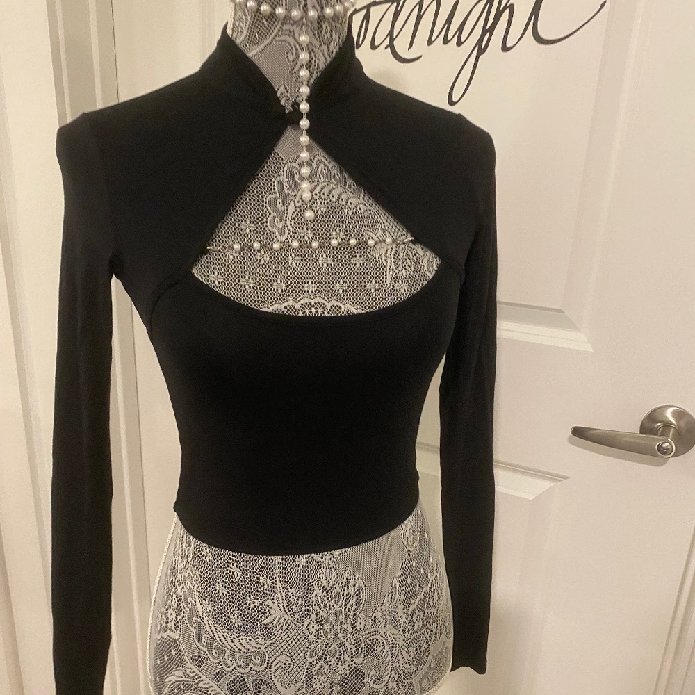 Black I Am Gia Beaded Long Sleeve Button Collar beaded Women’s Top XS